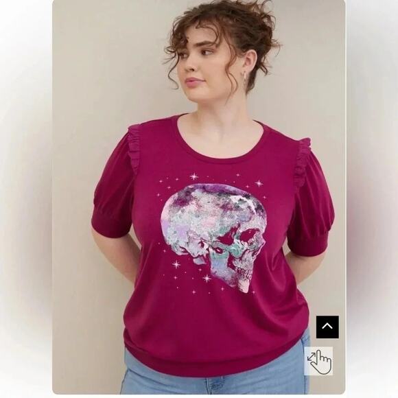 Torrid sweatshirt Graphic skull whimsiGoth ruffles Short Sleeve plus size - Picture 2 of 12